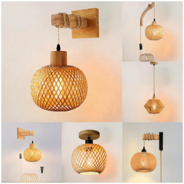 Inserted bamboo woven wall lamp, wooden art tea room, homestay lighting, Japanese rattan woven retro creative wabi sabi style bedroom wall lamp