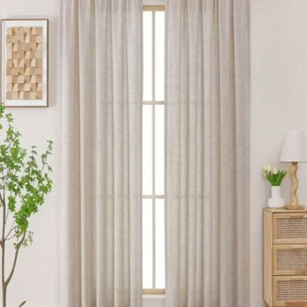 1PC new beige pole wearing linen curtain curtain, living room bedroom decoration curtain, personalized decoration pole wearing window screen
