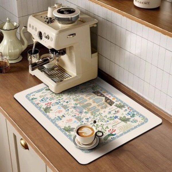 French countryside style kitchen diatomaceous earth countertop drainage mat, water absorbing quick drying table mat, coffee machine tabletop tea mat