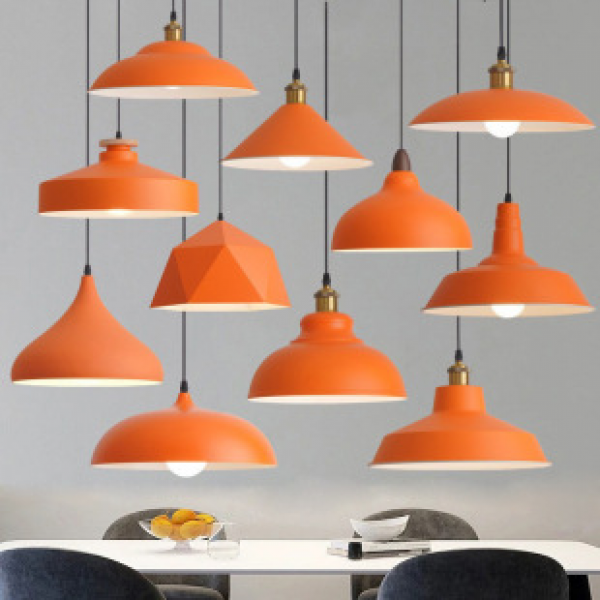 Orange industrial style pendant light, simple, creative, personalized, artistic, catering, restaurant, commercial, orange single head hanging line light