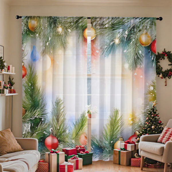 1pc new Christmas series window screen 3D digital printing manufacturer direct sales bedroom living room decoration pole through window screen