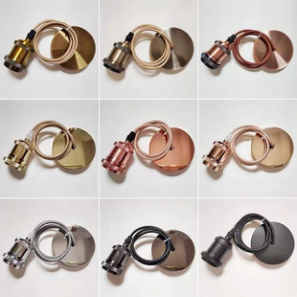 E27 lamp holder large screw mouth retro Edison hanging wire lamp head hanging aluminum lamp cup with wire pendant lamp manufacturer