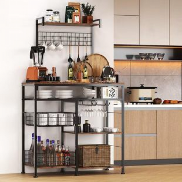 Seasoning microwave rack, coffee rack, red wine storage rack, multifunctional household large capacity kitchen shelf, trendy