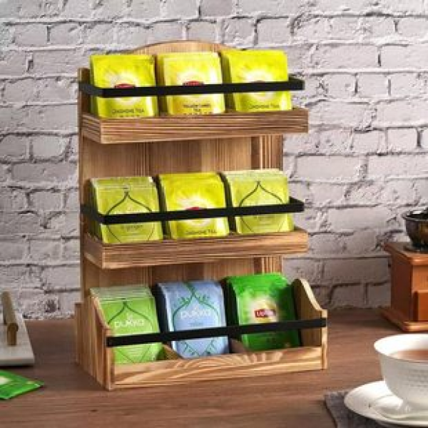 Cross border direct sales storage rack, kitchen countertop organizer, seasoning storage rack, tea bag, coffee bag, solid wood storage rack, trendy