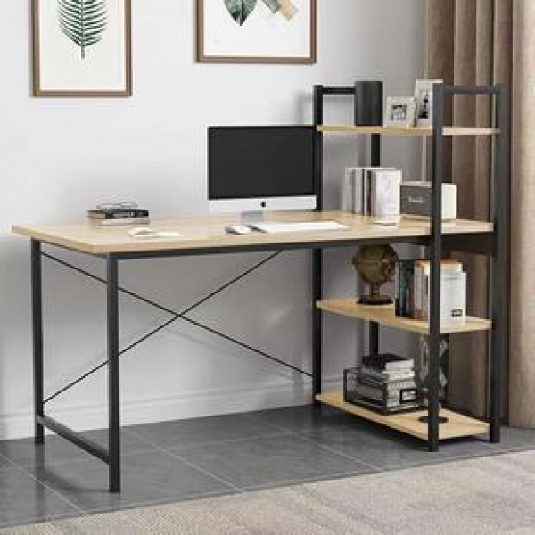 Integrated desk, multi-layer storage, office desk, study desk, iron wood combination, simple computer desk, home study, bookshelf desk