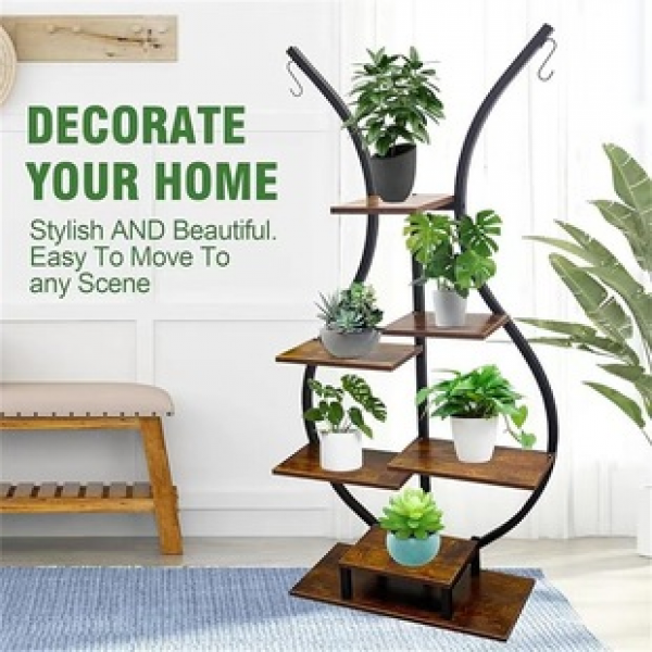 Factory direct sales of iron wood combined plant racks for home furnishings, indoor living rooms, balconies, floor standing small potted plant storage racks, trendy