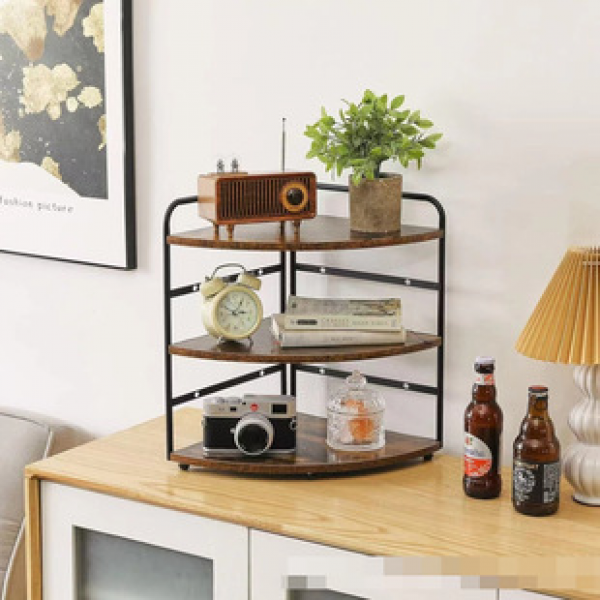 Cross border three-layer storage rack made of iron and wood combined with desktop style storage rack, European style multi-layer kitchen seasoning storage rack