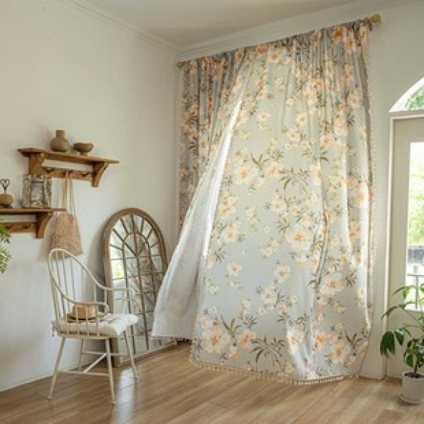 1PC New Colors Romantic Cherry Blossoms with Lace Curtains Living Room Bedroom Decoration Curtains Personalized Decoration Pole Windows
