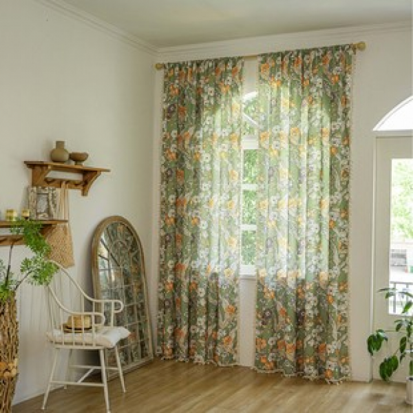 1PC New Colors Romantic Cherry Blossoms with Lace Curtains Living Room Bedroom Decoration Curtains Personalized Decoration Pole Windows