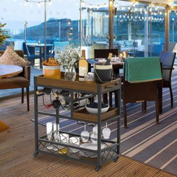 New factory direct sales household mobile handcart multi-layer floor standing storage rack, living room wine glass display rack, trendy