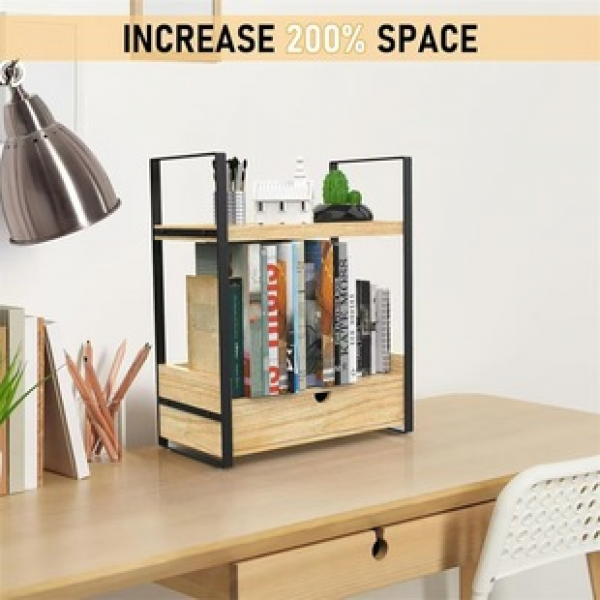 Cross border shelf desktop with drawer storage cabinet, two-layer book rack, kitchen coffee table bracket, solid wood storage rack