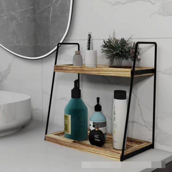 Desktop multifunctional storage rack, wooden double-layer storage rack, kitchen, bedroom, bathroom storage rack, trendy