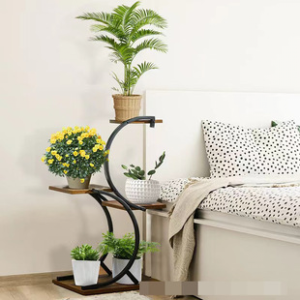 Living room, bedroom, potted plant display rack, balcony, wrought iron layered storage rack, iron wood combined with flower rack, storage rack, trendy