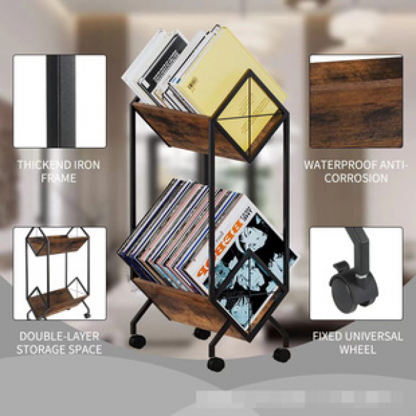 Factory direct sales creative retro wrought iron double-layer shelf, CD record book storage shelf, home storage shelf