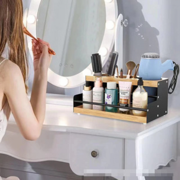 Cross border desktop iron wood combination ornament storage rack, iron art storage rack, hair dryer, cosmetics storage display rack