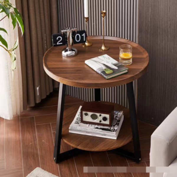 Living room, bedroom, double layered storage, small round table, simple circular small coffee table, movable small table, trendy