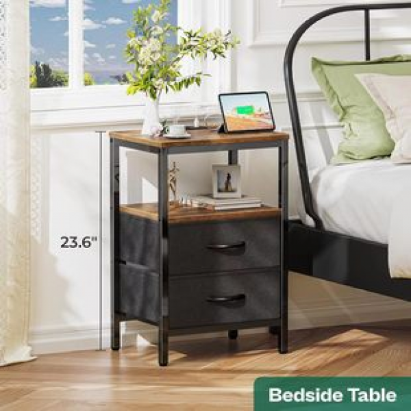 New home bedroom bedside storage cabinet, American style bedside table with iron wood combination and drawer style bedside table