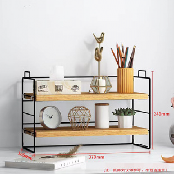 Cross border office desk desktop storage rack, simple and small, double-layer small rack, iron wood combined with desktop item storage rack