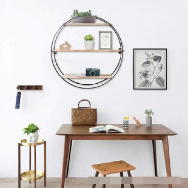 Cross border Multi layer Storage Rack Living Room Bedroom Wall Multi functional Partition Sorting Rack Iron wood Combined Circular Storage Rack