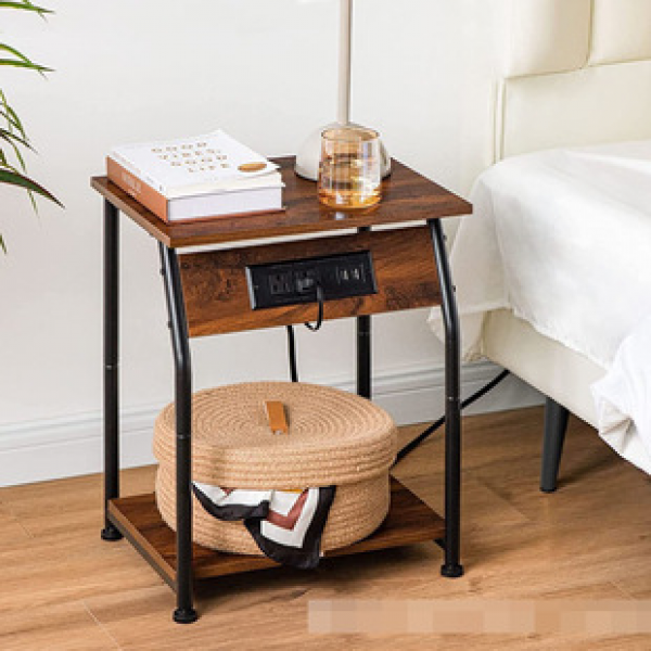 Cross border movable storage rack with charging port, mobile storage rack for living room, bedroom, bedside, etc