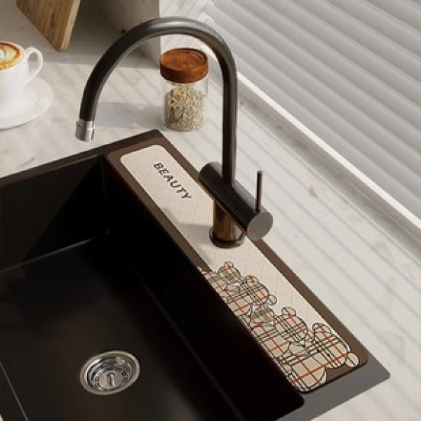Kitchen diatomaceous earth faucet water absorbing pad, washbasin cartoon narrow edge drainage pad, bathroom splash proof countertop pad
