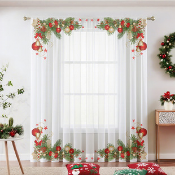 1pc new Christmas series window screen 3D digital printing manufacturer direct sales bedroom living room decoration pole through window screen
