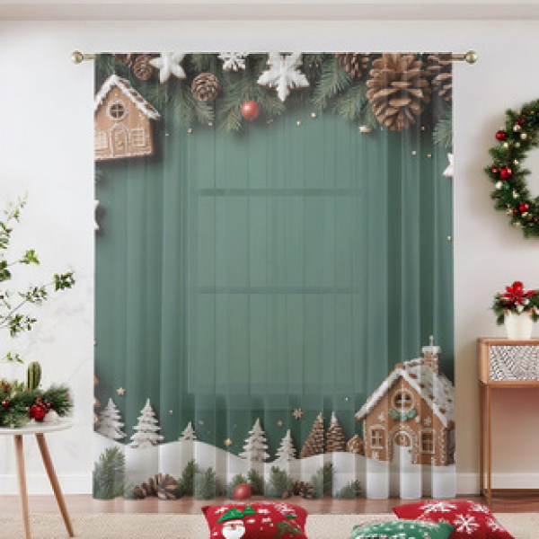 1pc new Christmas series window screen 3D digital printing manufacturer direct sales bedroom living room decoration pole through window screen