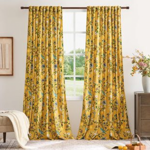 1PC premium flower and bird velvet printed curtains factory provides 3D digital printing for cross-border Amazon curtains, selling well