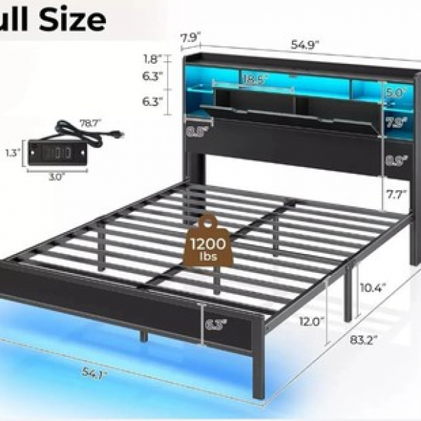 Cross border exclusive hotel apartment simple double iron bed with LED lights, bedroom study, household iron bed including headboard