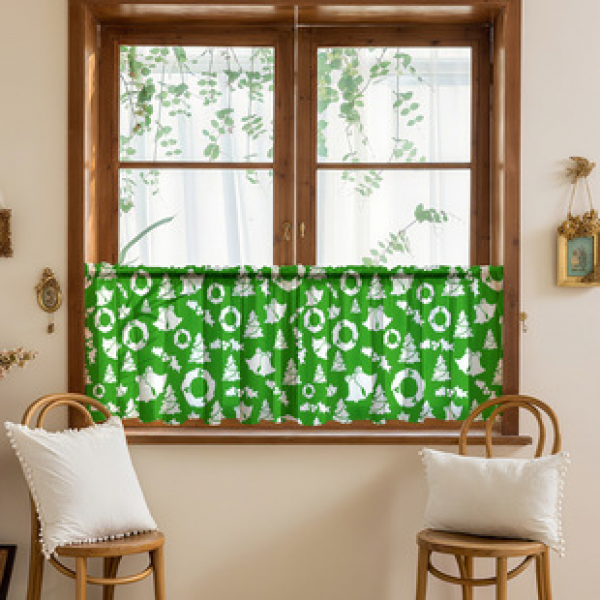 1PC multi-color patterned short curtain kitchen curtain half curtain cross-border Christmas small window decoration polyester cotton