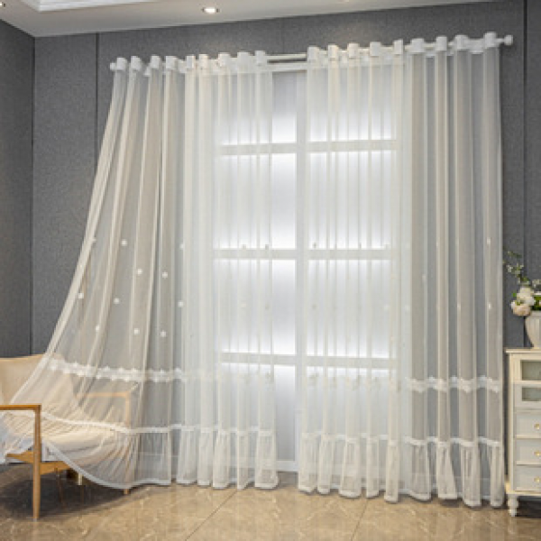 Romantic and minimalist nail bead embroidery transparent window screen living room bedroom dining room study versatile finished curtains