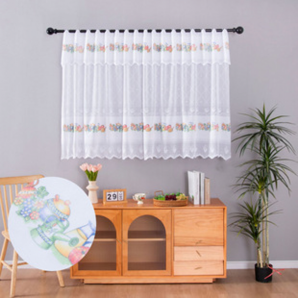 Cross border American countryside retro lace printed short curtain kitchen pole style cabinet door pull curtain restaurant kitchen bedroom