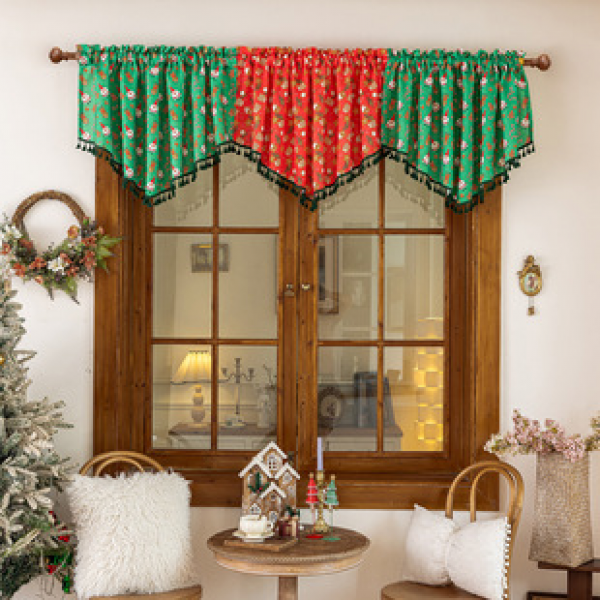 Window curtains, curtain heads, Christmas decorations, scene arrangement, European and American Santa Claus printed curtains, living room, bedroom wholesale