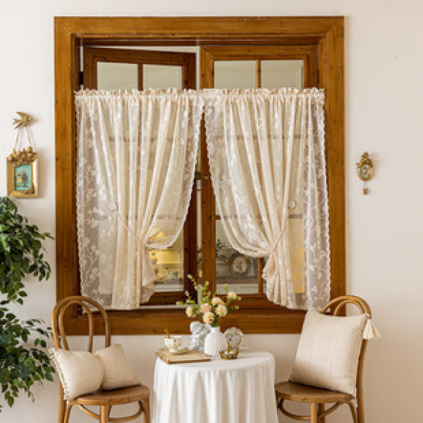 Cross border rural small curtains, window screens, coffee curtains, short curtains, half curtains, jacquard lace kitchen partition door curtains, wholesale of finished products