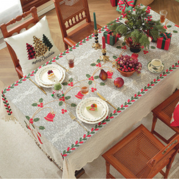 Cross border American style European Christmas tablecloth party event Embroidered tablecloth Decorative cloth Tea table cloth Finished products in stock