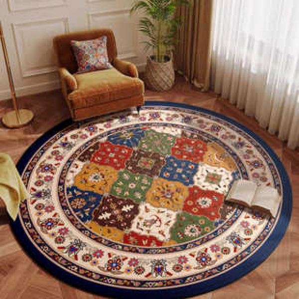 Cross border ethnic style circular living room carpet bedroom bedside foot carpet study American style dust removal pad wear-resistant and anti slip carpet
