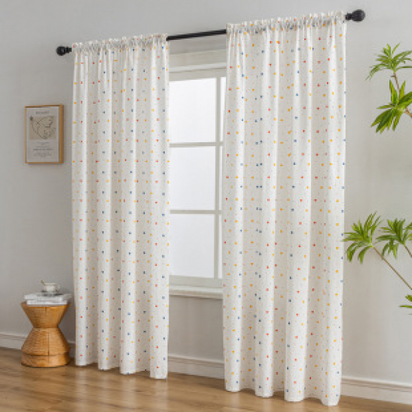 American colored small round dot cotton curtain fabric, modern and simple living room, bedroom, study, kitchen, semi blackout Amazon