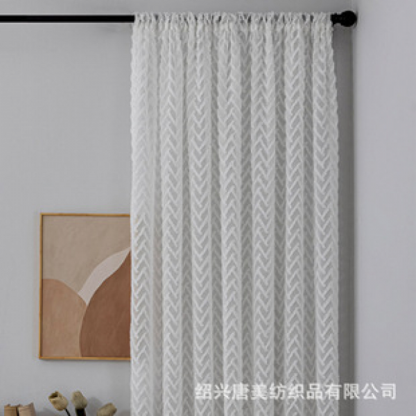 Cross border Amazon translucent curtains, white waves, simple modern gauze curtains, living room, bedroom, semi blackout gauze