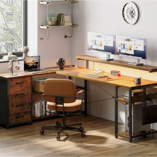 Cross border dedicated bedroom, study, student book storage, computer desk with mainframe, solid wood desktop, single player gaming table