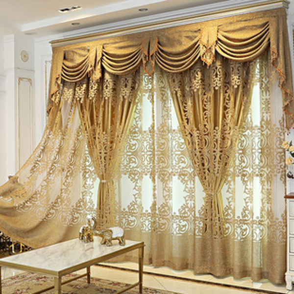 Atmospheric European style window screens, blackout curtains, living rooms, balconies, villas, golden window curtains, curtain heads, cross-border