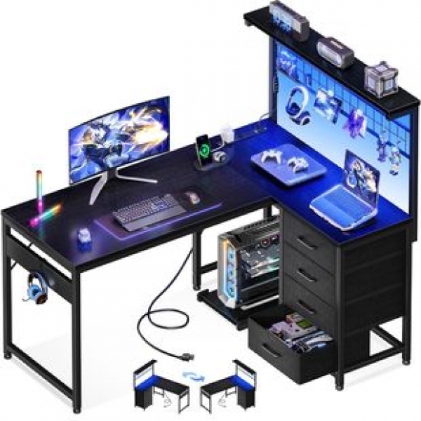 Cross border bedroom study, student desktop computer desk with LED lights, non-woven fabric storage and storage, single player gaming table