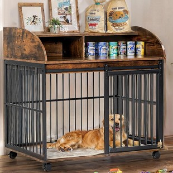 Modern family indoor pet dog cage with storage drawers, super sturdy pet cabinet, dog house strap that can store trendy items