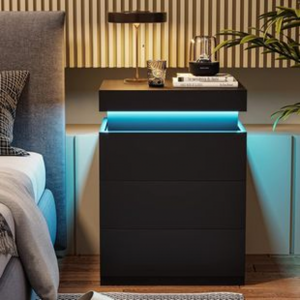 Cross border factory direct sales bedside table bedroom light luxury high-end feeling with LED lights simple and atmospheric bedside storage cabinet