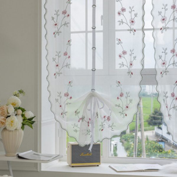 Cross border curtains, lifting curtains, balloon curtains, American countryside embroidery, embroidered flower products, transparent curtains, living room, bedroom small curtains
