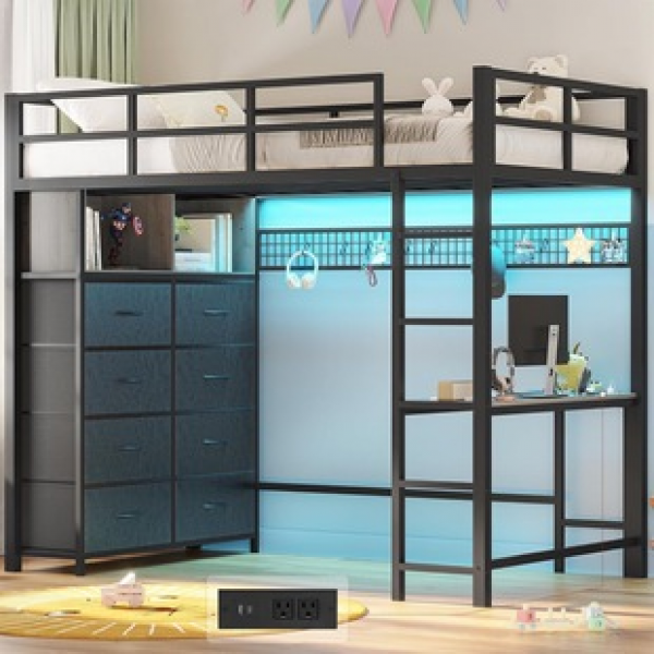 Cross border direct sales elevated beds, wardrobe beds, dormitory apartments, single and double people, bunk beds, small-sized buildings, multi-functional iron frame beds