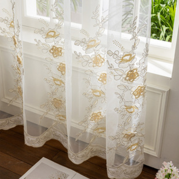 Cross border relief handmade nail flower embroidered gauze curtain, living room bedroom balcony finished curtains, modern minimalist manufacturer wholesale