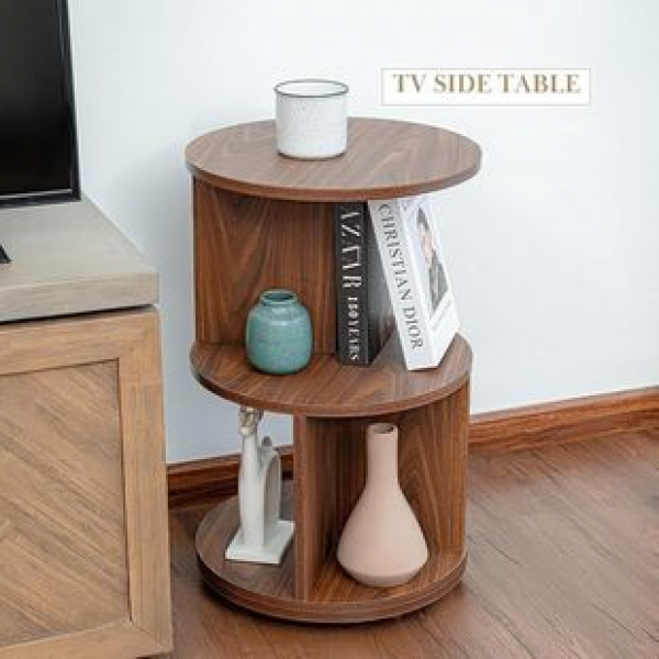 Living room wooden side table bookshelf bedroom bedside table office coffee table modern minimalist home circular sofa table
