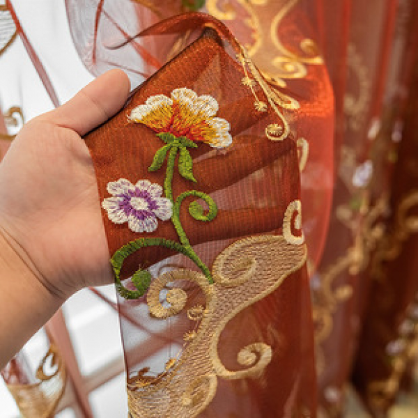 Cross border high-end embroidered window screens, American countryside flowers, living rooms, bedrooms, balconies, dining rooms, translucent curtains, finished products