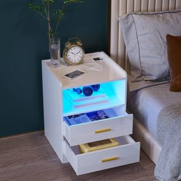Cross border with 2 USB charging stations LED bedside table with infrared sensing/3-color LED lighting/adjustable brightness tide