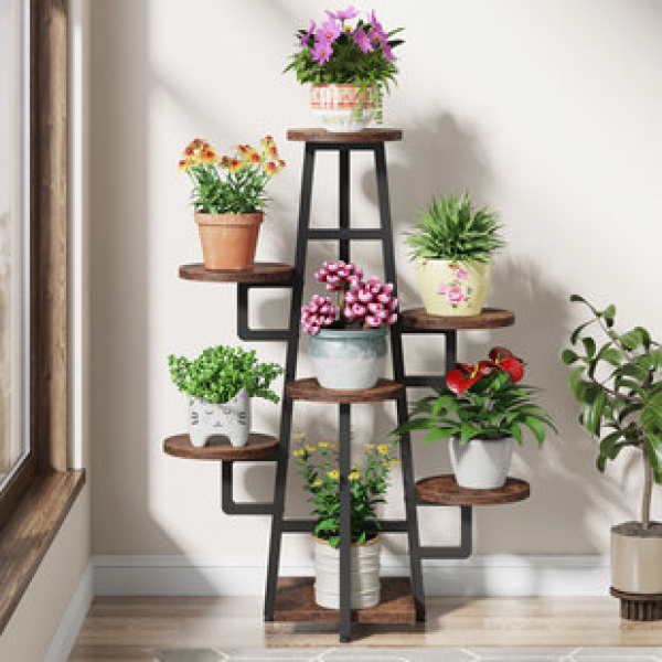 Cross border direct sales flower rack for home use, multi-layer indoor space saving, solid wood living room, balcony, flower pot storage rack, floor to ceiling